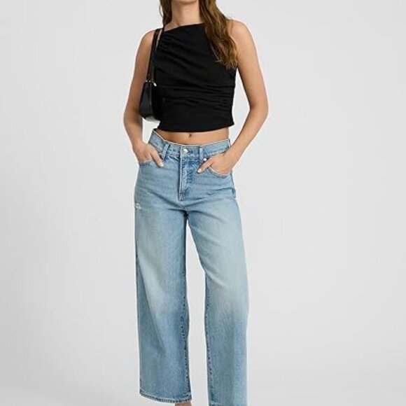 EXPRESS Women's High Waisted Light Wash Wide Leg Ankle Jeans - Picture 5 of 5